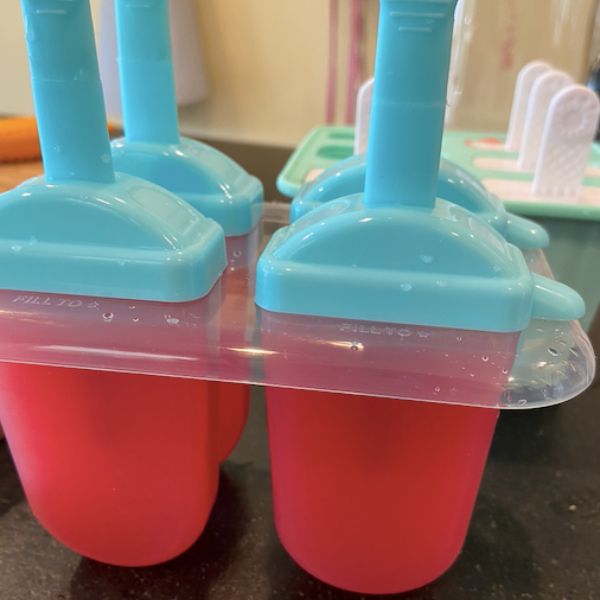 watermelon popsicles ready for the freezer in popsicle molds