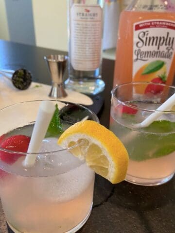 cocktail glass full of strawberry lemonade vodka