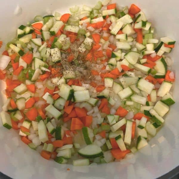 vegetables for minestrone soup in dutch oven