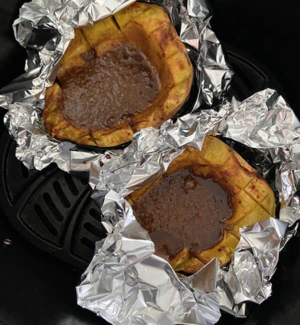 squash with foil around it in the air fryer