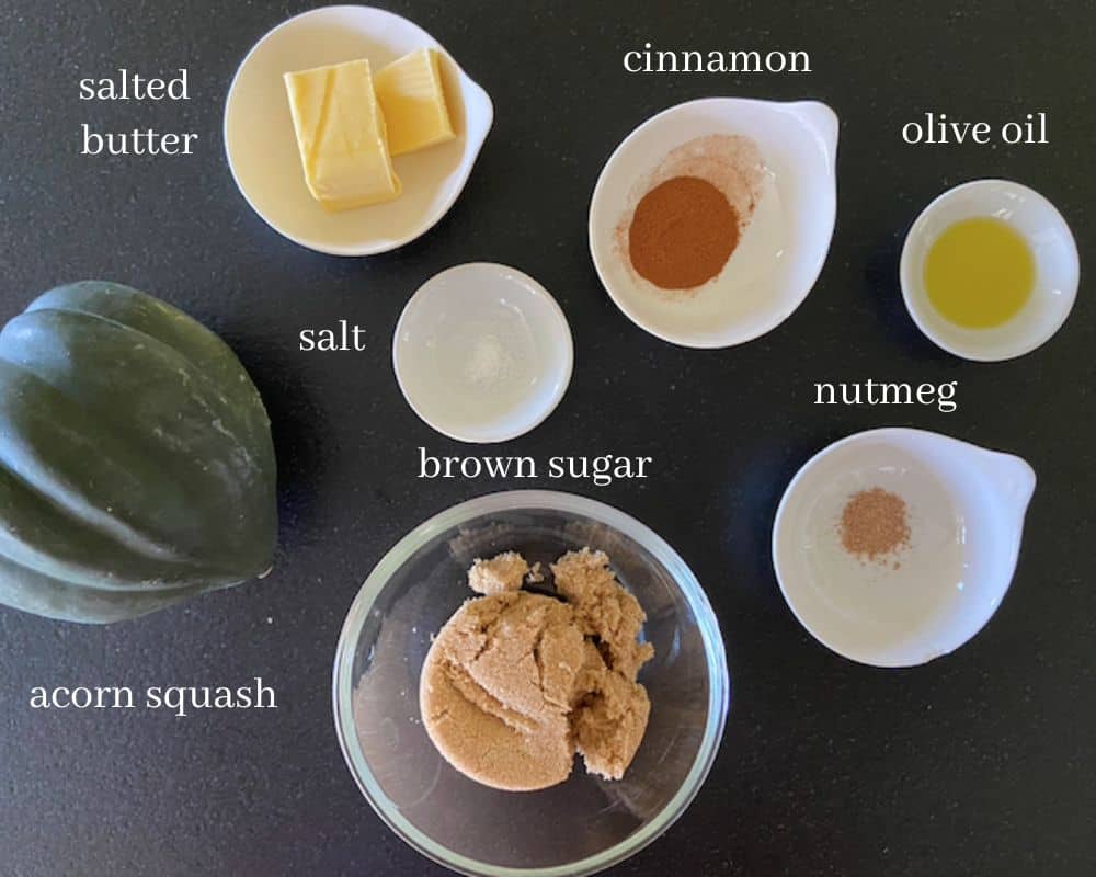 air fryer acorn squash ingredients with text