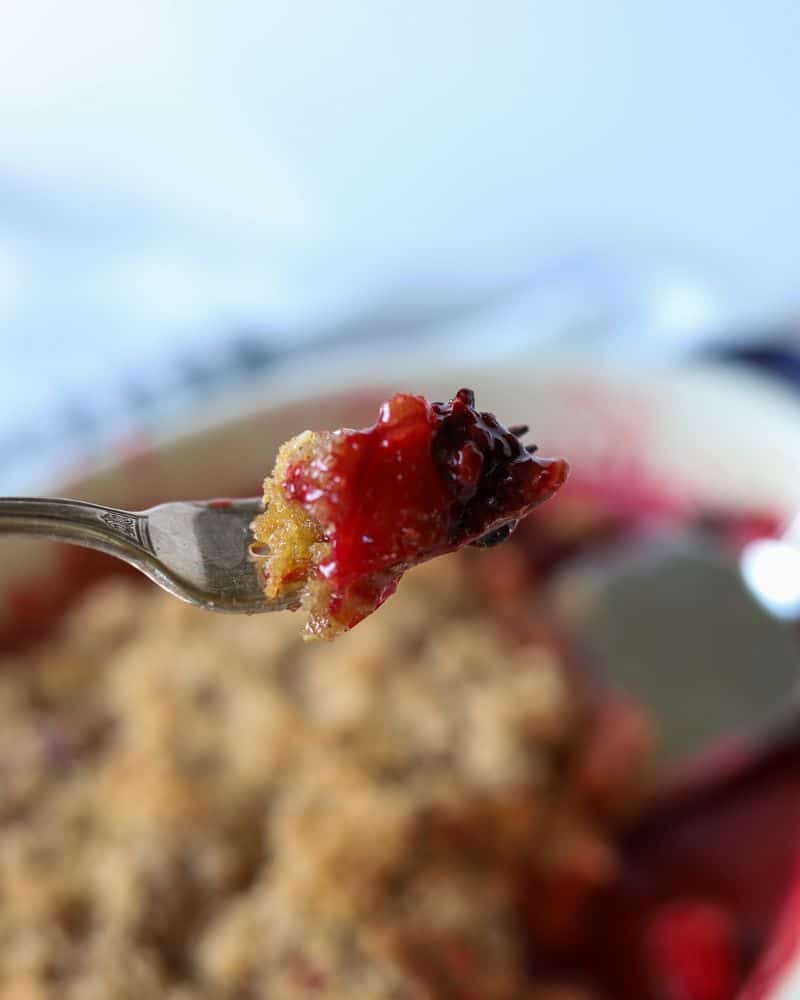 fork holding bite of crumble