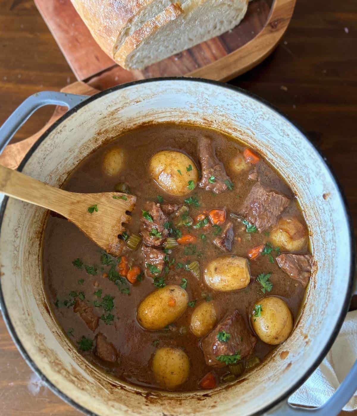 Dutch Oven Beef Stew ready to serve.