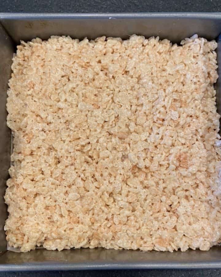 rice krispie in 8 x 8 tray