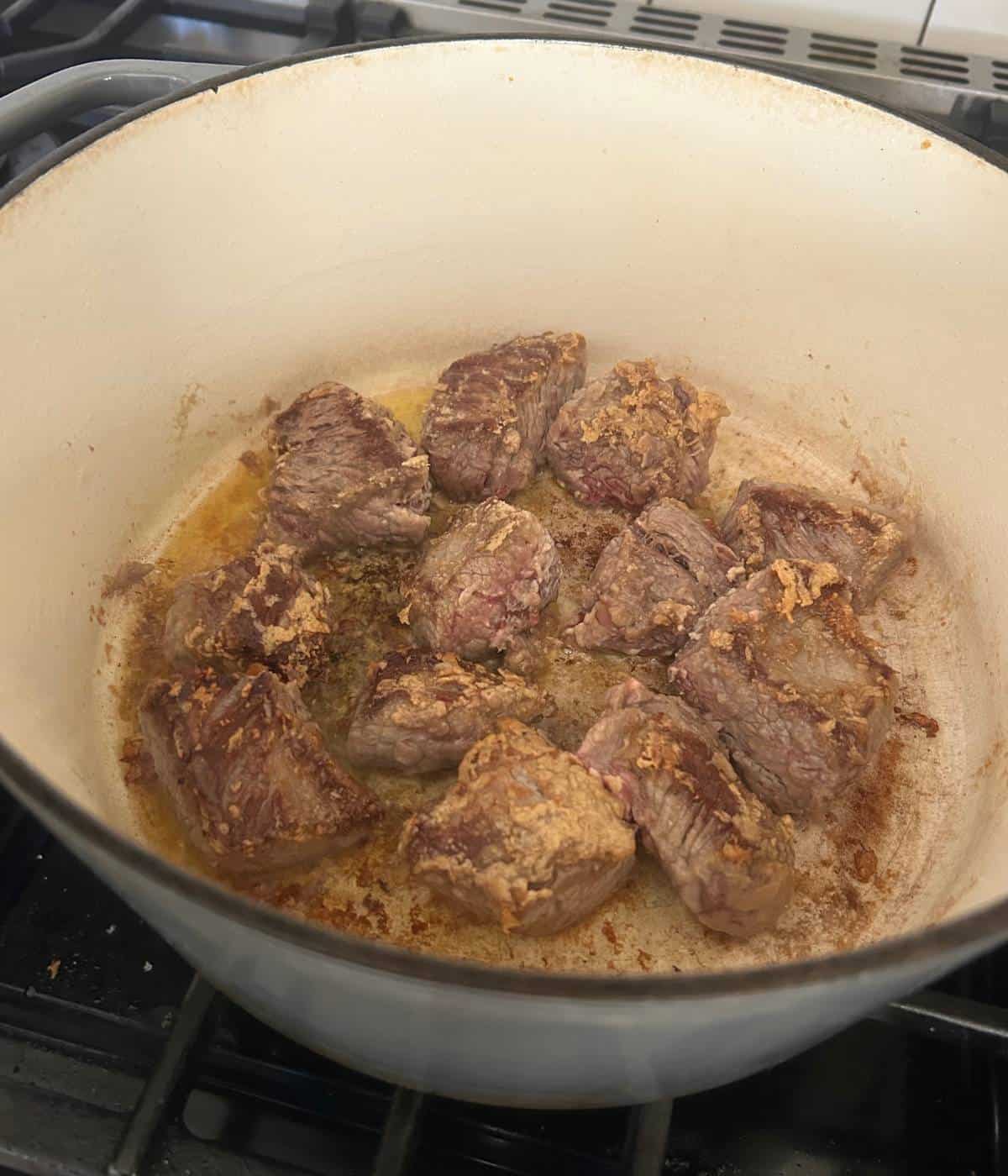 Beef tossed in flour.