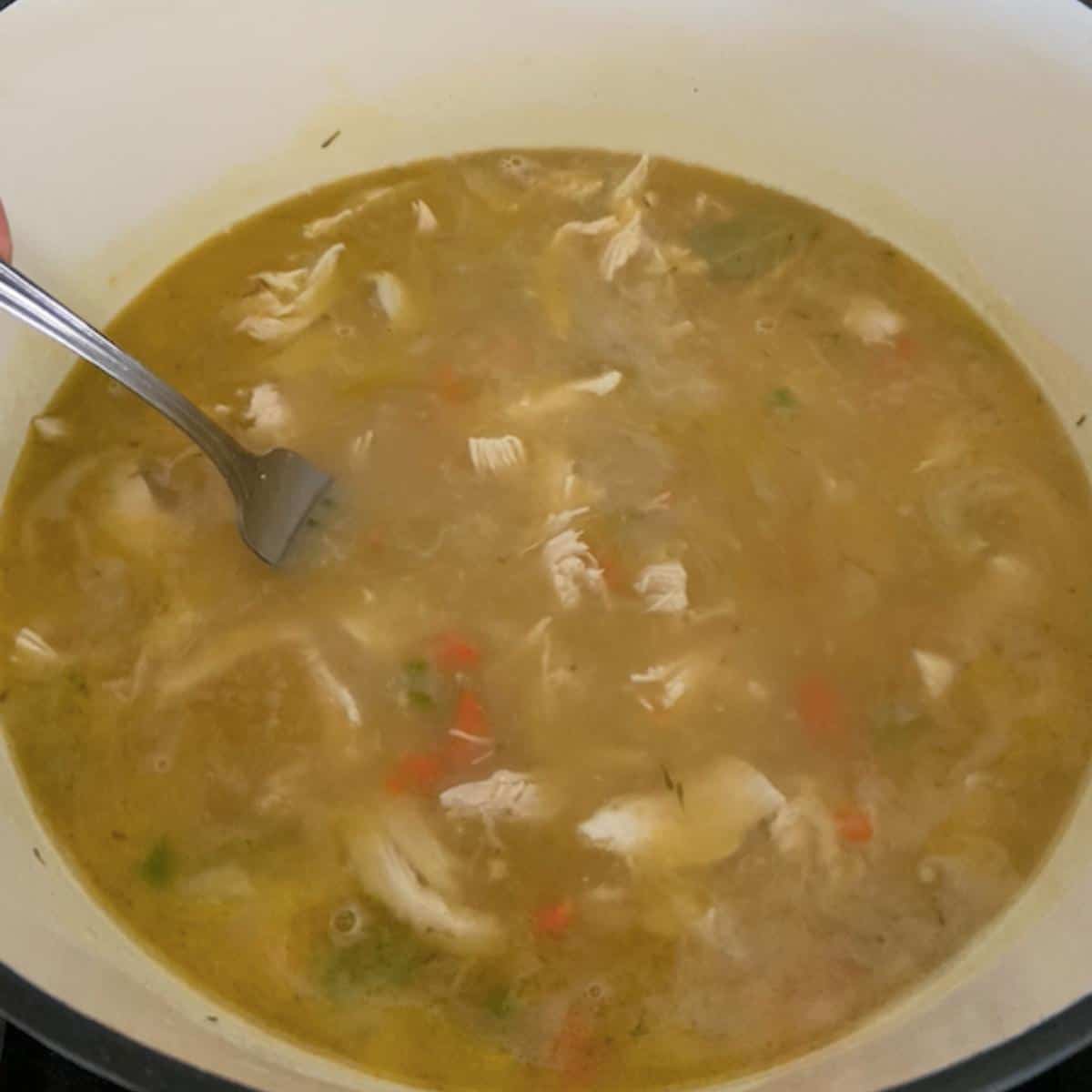 shredded chicken added to soup