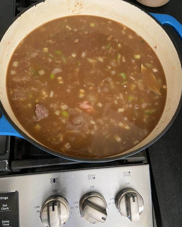 beef stew in pot before cooking for 3 hours