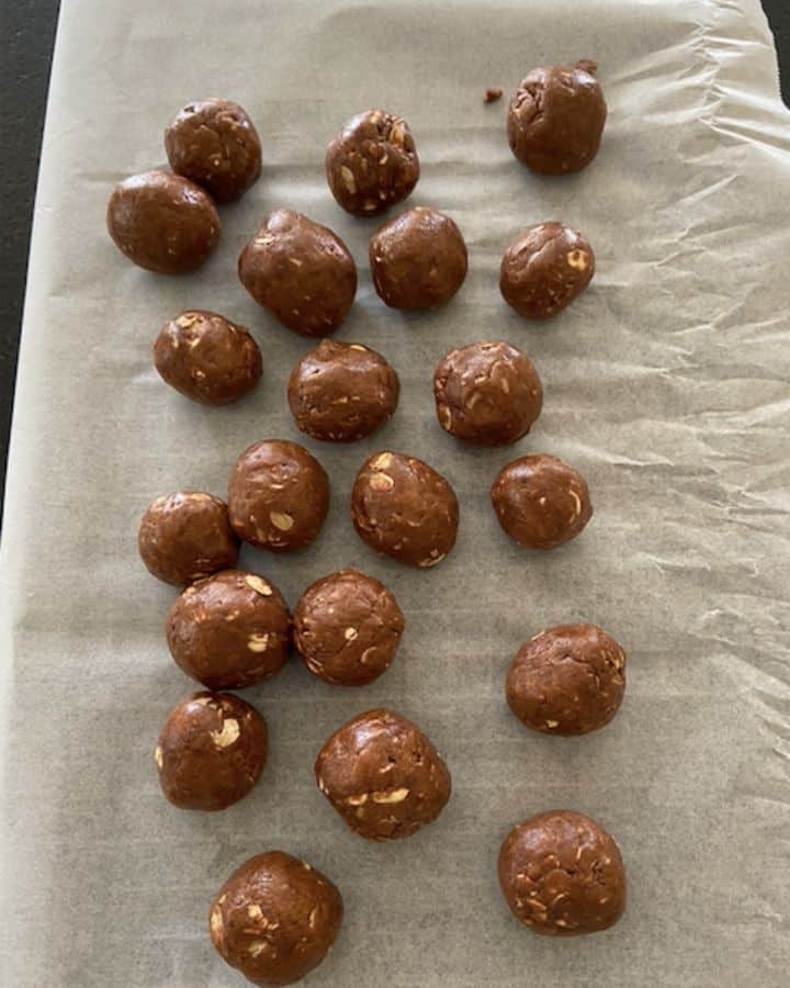 rolled balls of almond butter energy ball dough