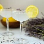 two lavender lemonade cocktails