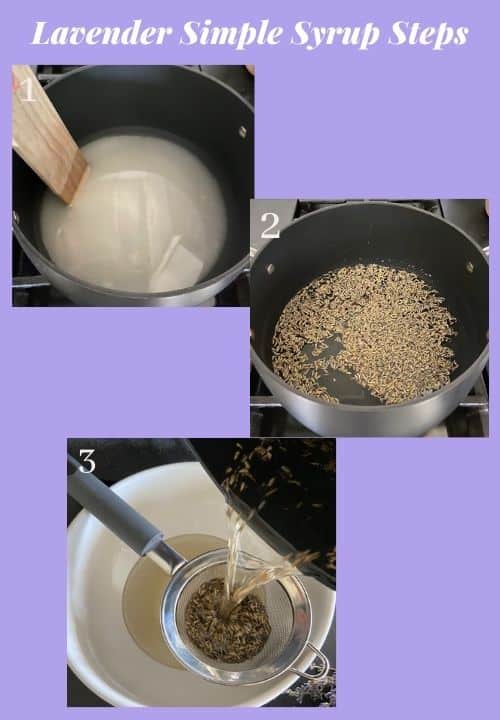 lavender simple syrup steps one through three