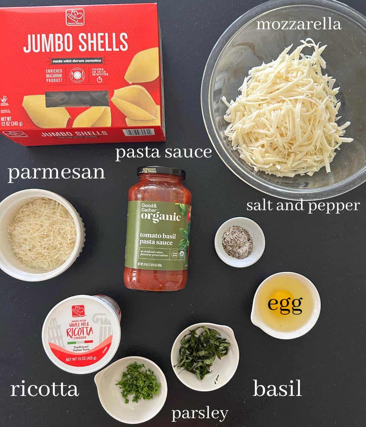 Ingredients for stuffed shells.