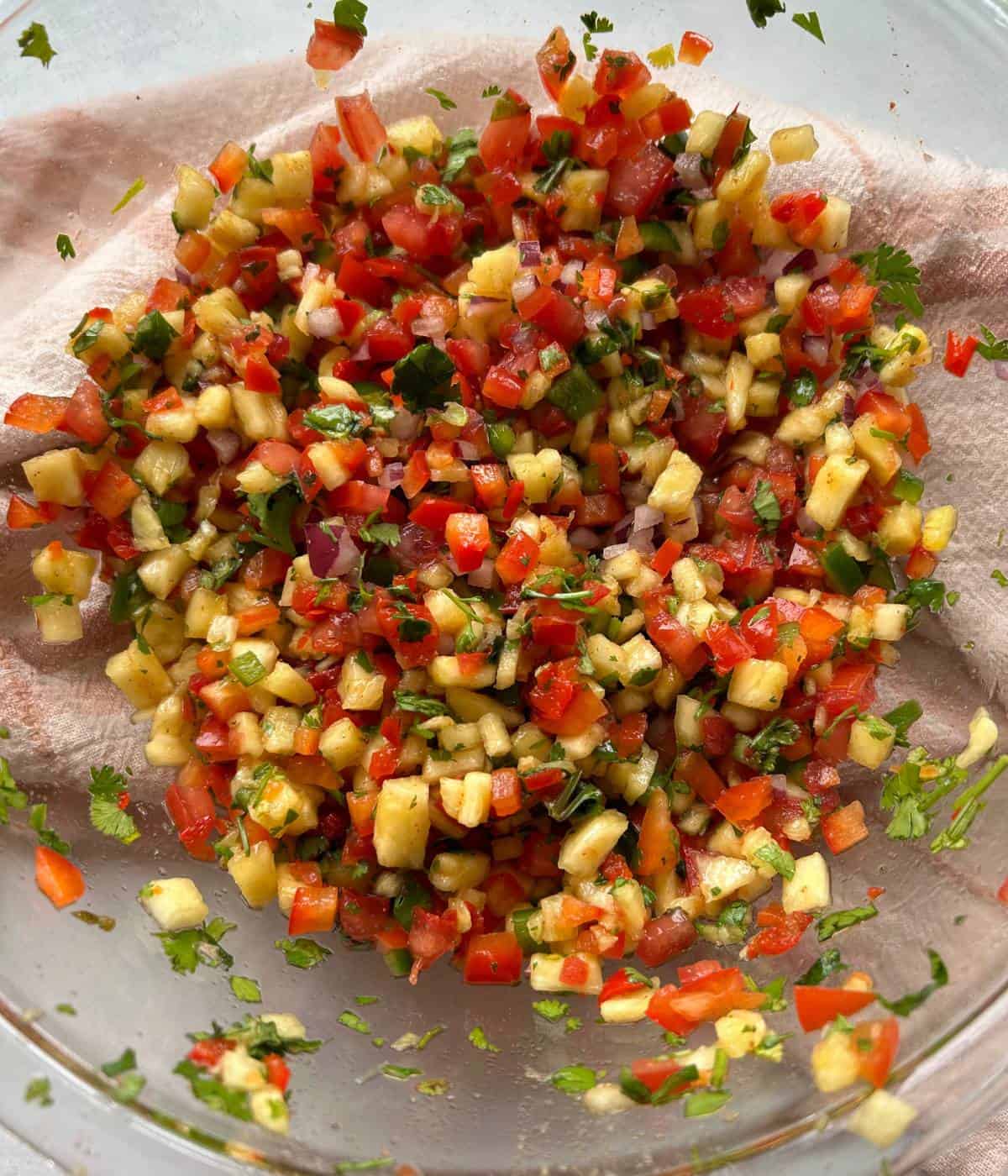 Pineapple pico in bowl.