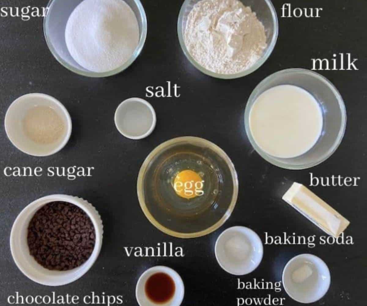 Mini chocolate chip muffin ingredients.