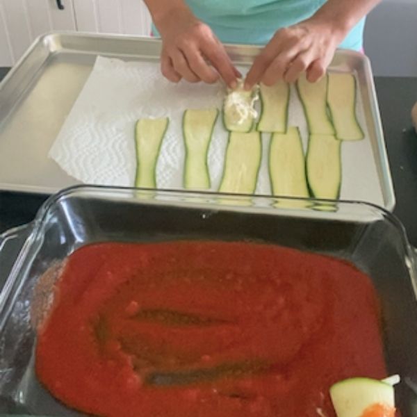 rolling up zucchini roll up with filling