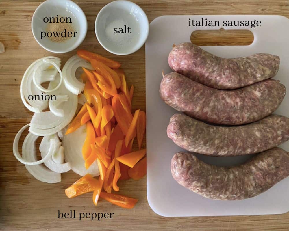 italian sausage ingredients on cutting board with text