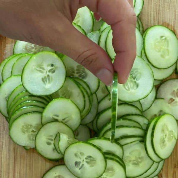 thinly sliced cucumbers