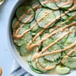spicy cucumber salad topped with sriracha mayo