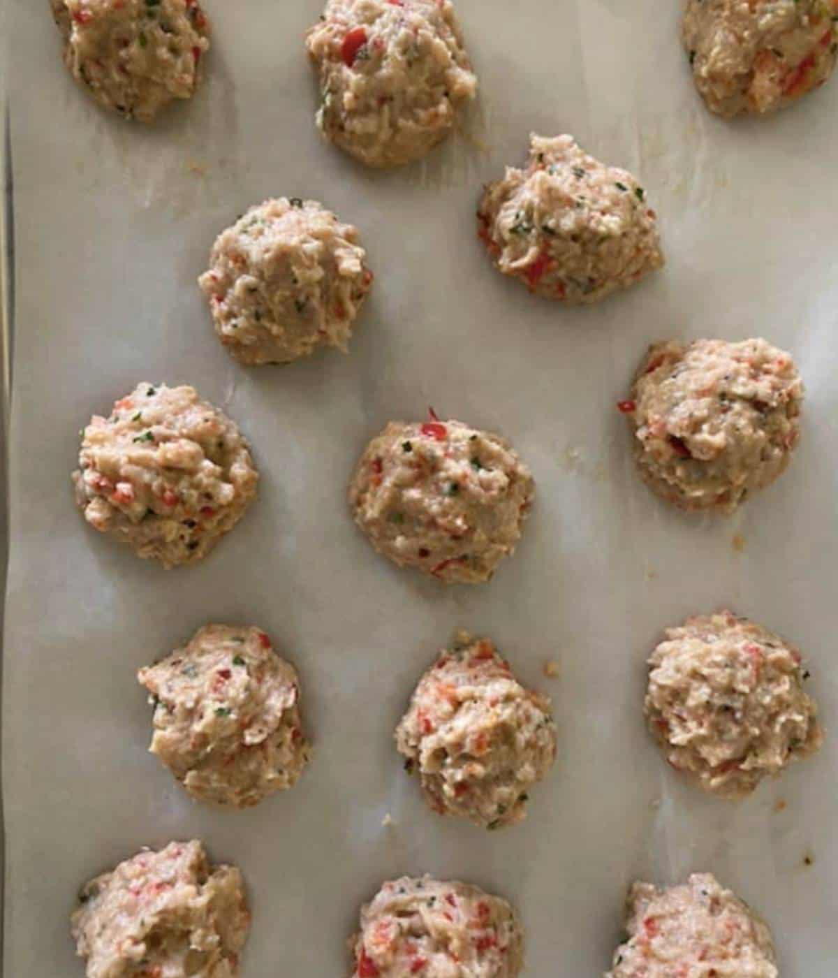 Mediterranean chicken meatballs ready to bake.