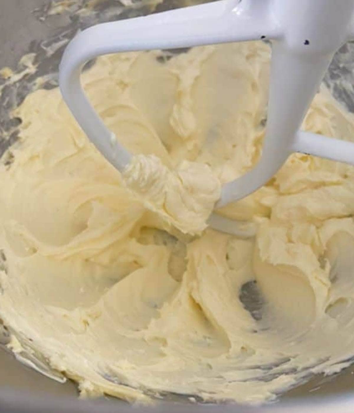 Cream cheese beating in stand mixer.