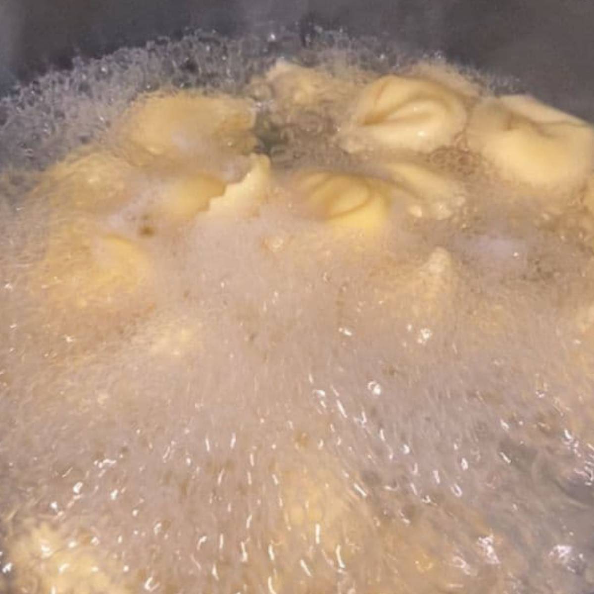 Tortellini boiling in pot.