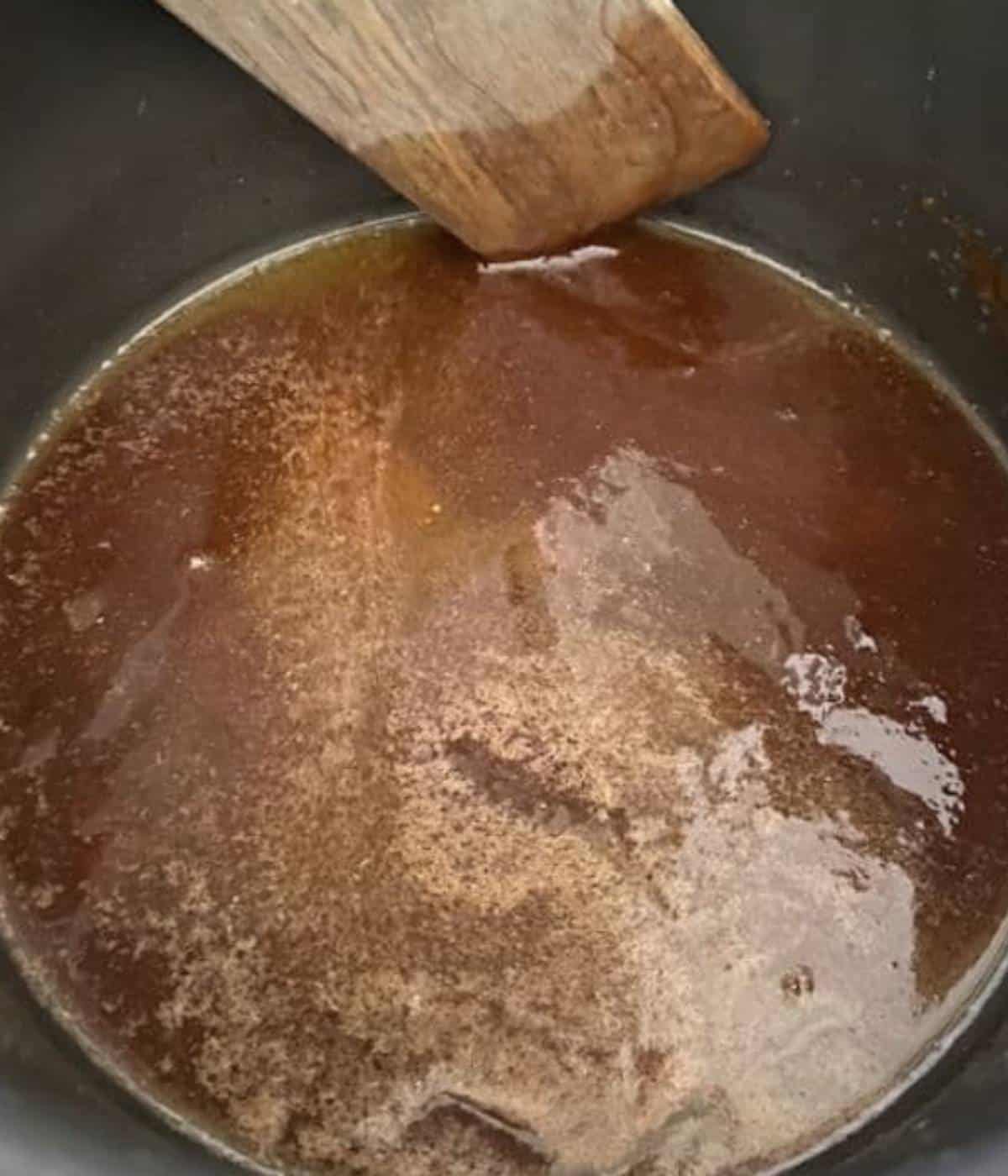 Brown sugar glaze for squash in pan.
