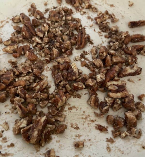 toasted candied pecans in pan