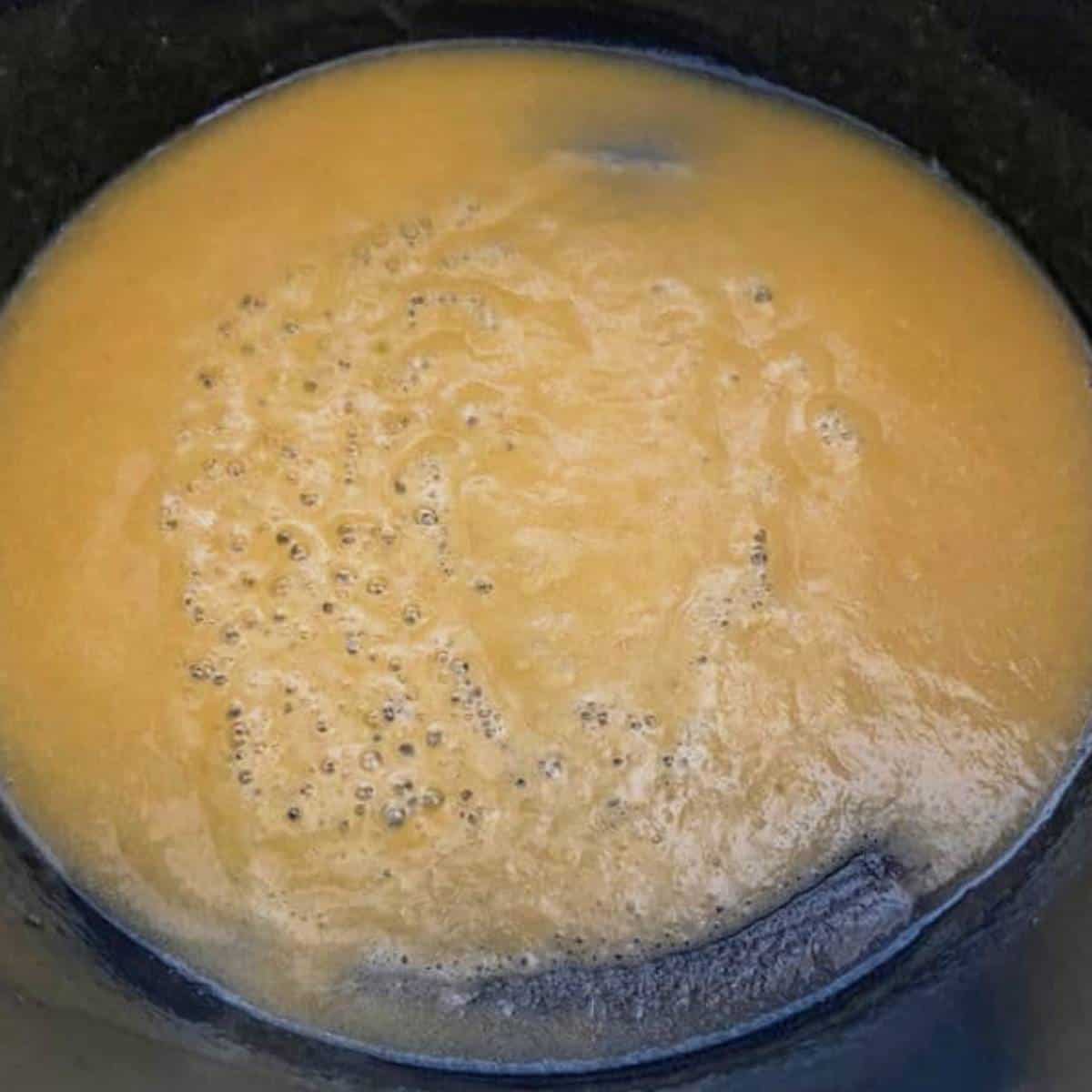 Roux cooking in skillet.