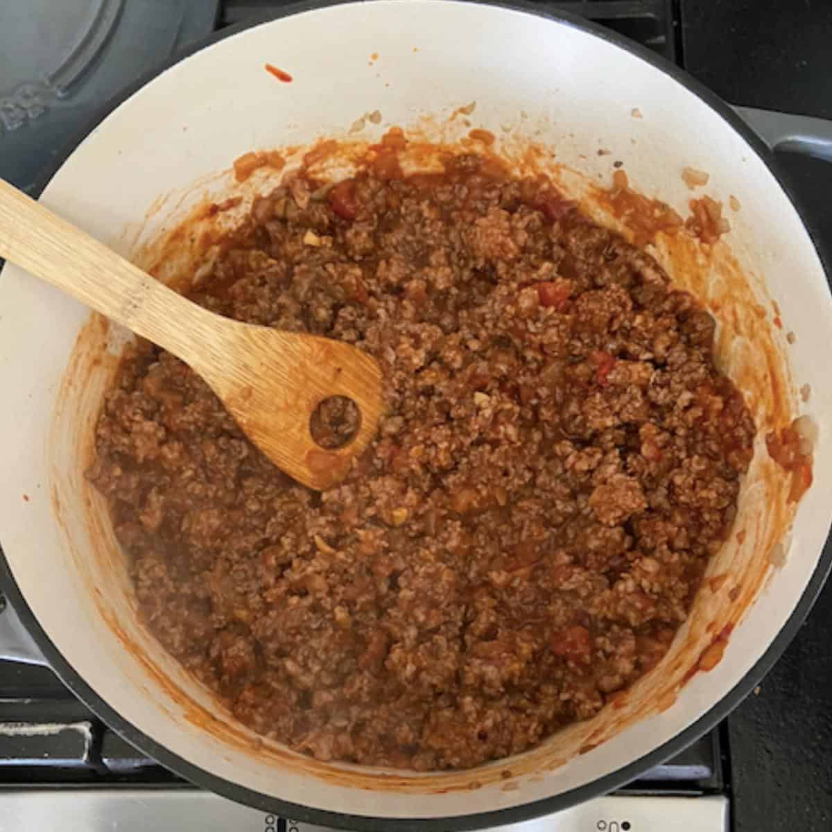 sauce added to meat in dutch oven