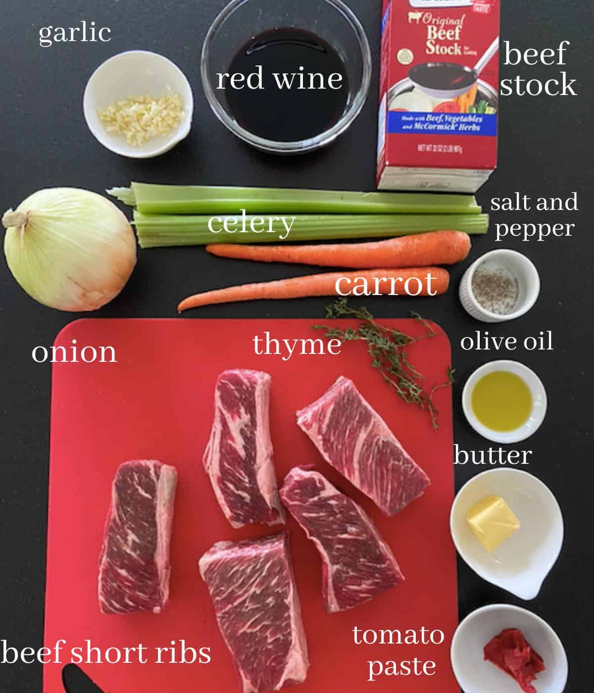 beef short rib ingredients on countertop with text