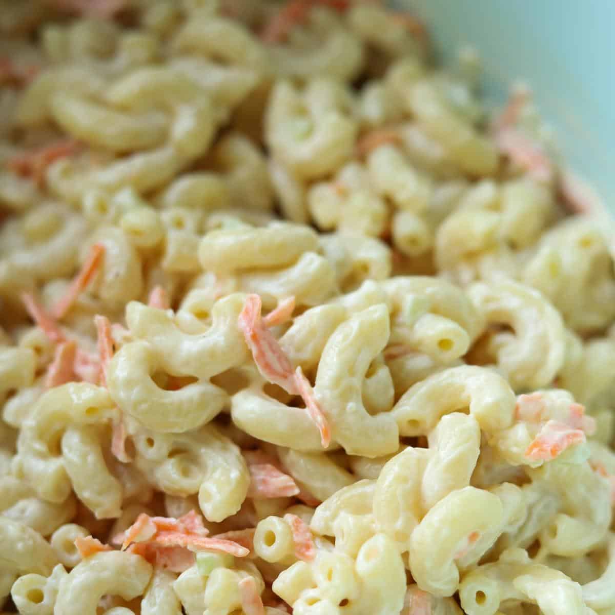 close up of macaroni salad