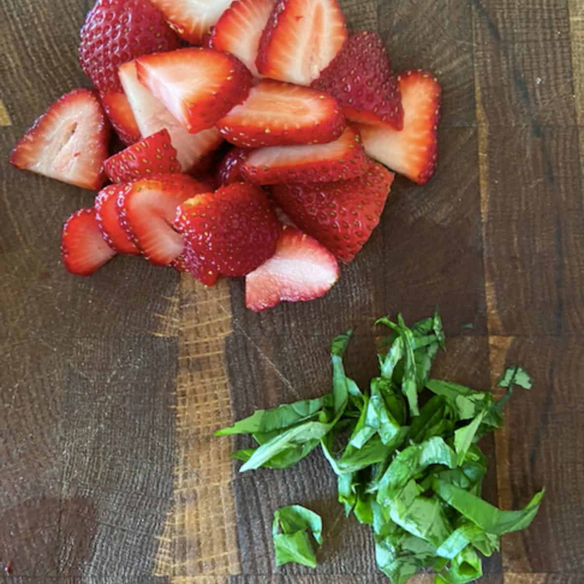 strawberries sliced and basil chiffonade