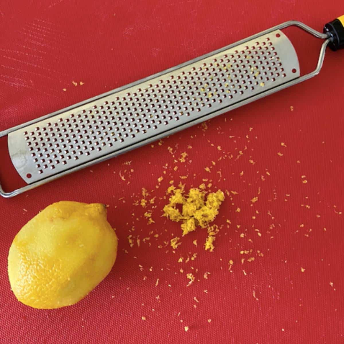 Lemon zest on cutting board.