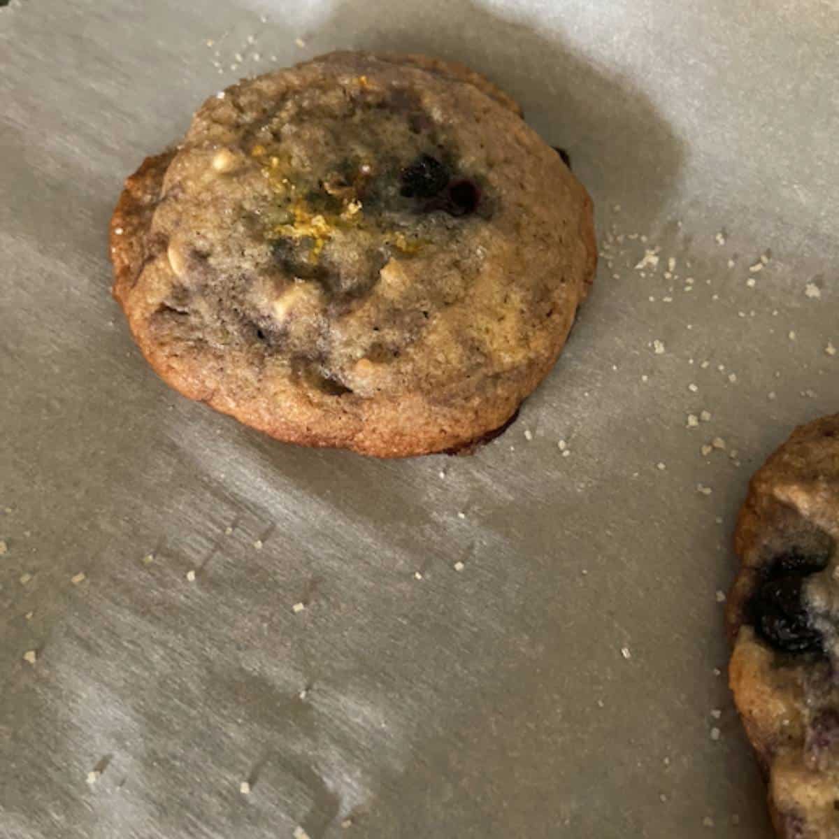Cookie baked on cookie sheet.