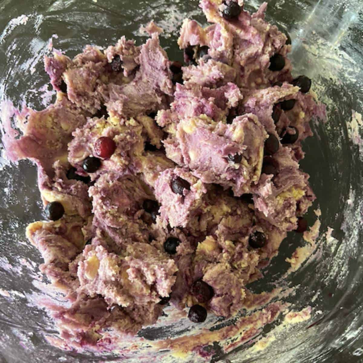 Frozen blueberries added to cookie batter.