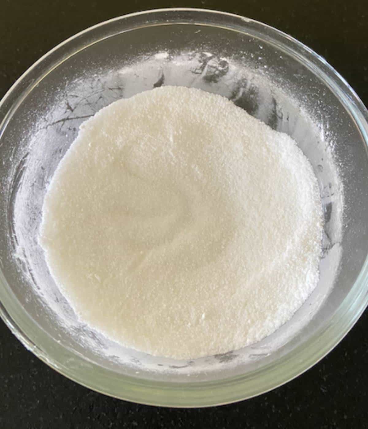 Cornstarch and sugar whisked together in bowl.