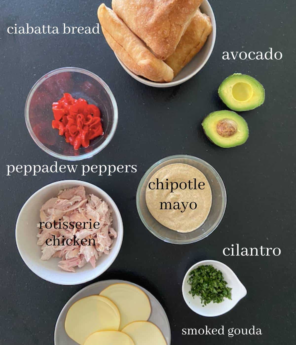 Ingredients for Chipotle Chicken Avocado Melt