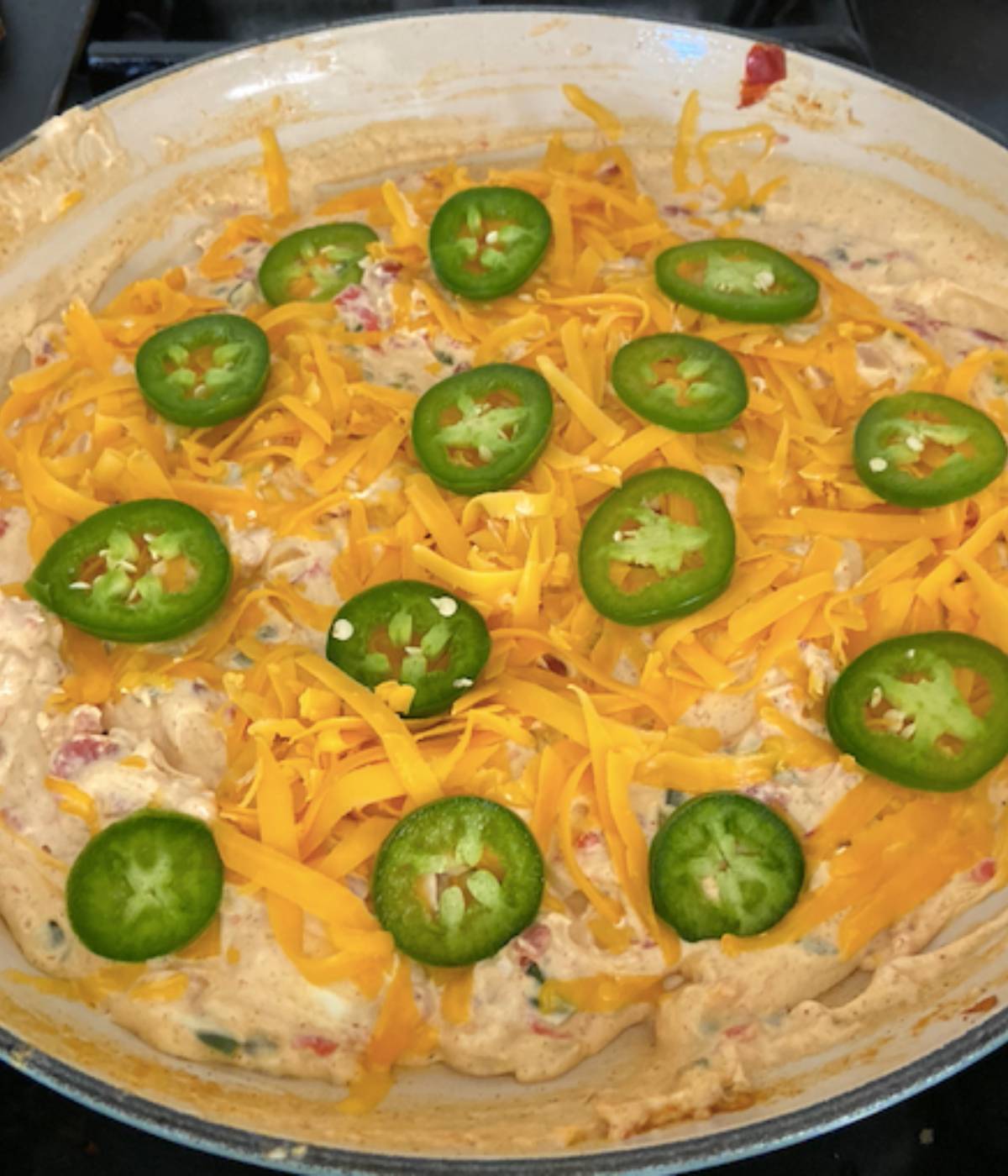 Jalapeno dip ready for the oven.