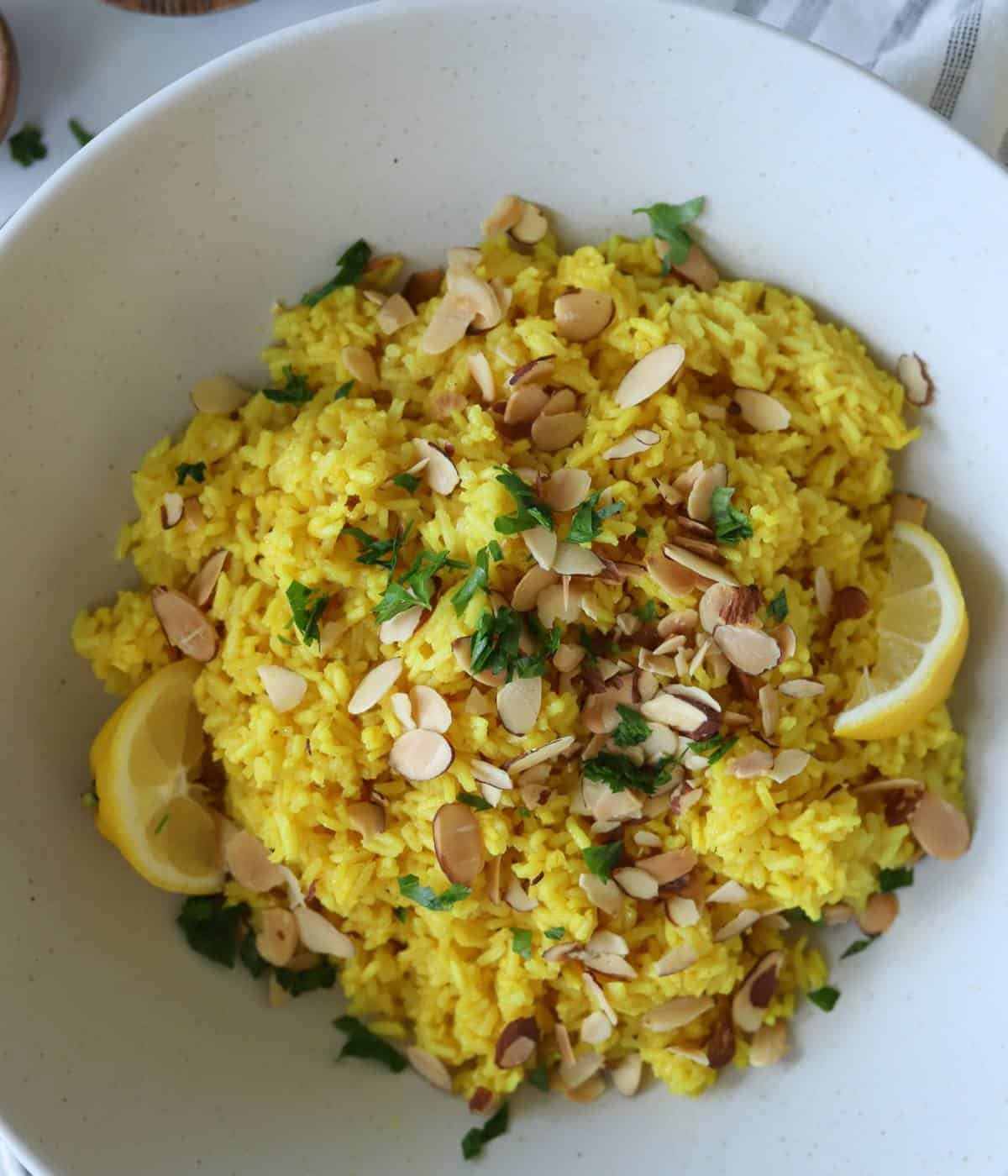 Mediterranean rice in bowl.