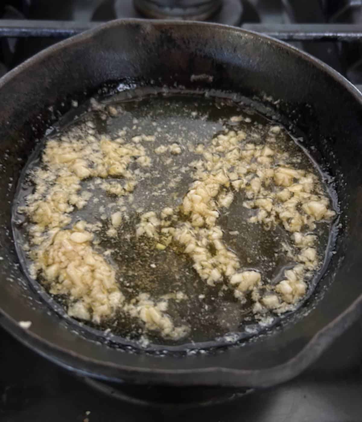 Garlic butter in skillet.
