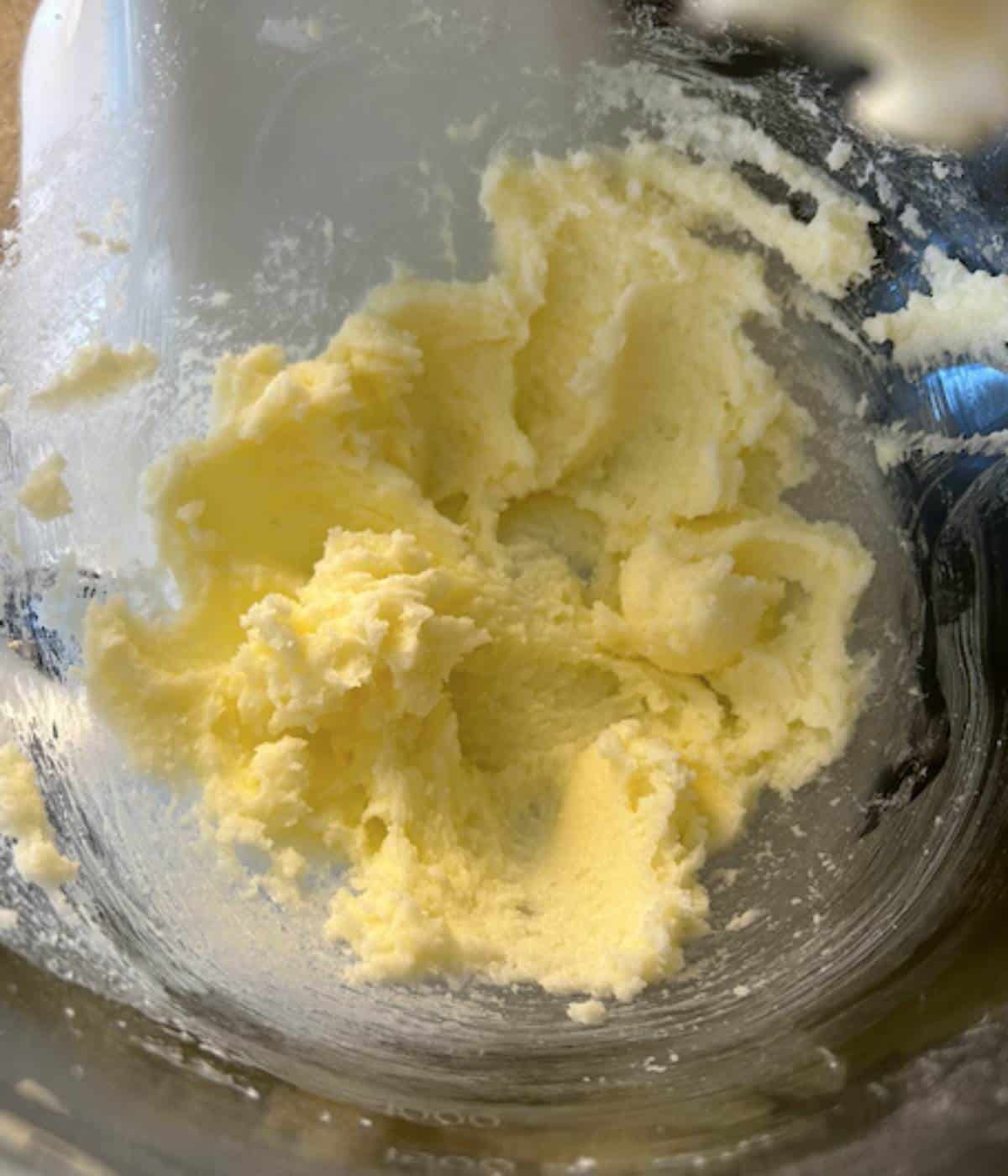 Butter and sugar creamed in stand mixer.