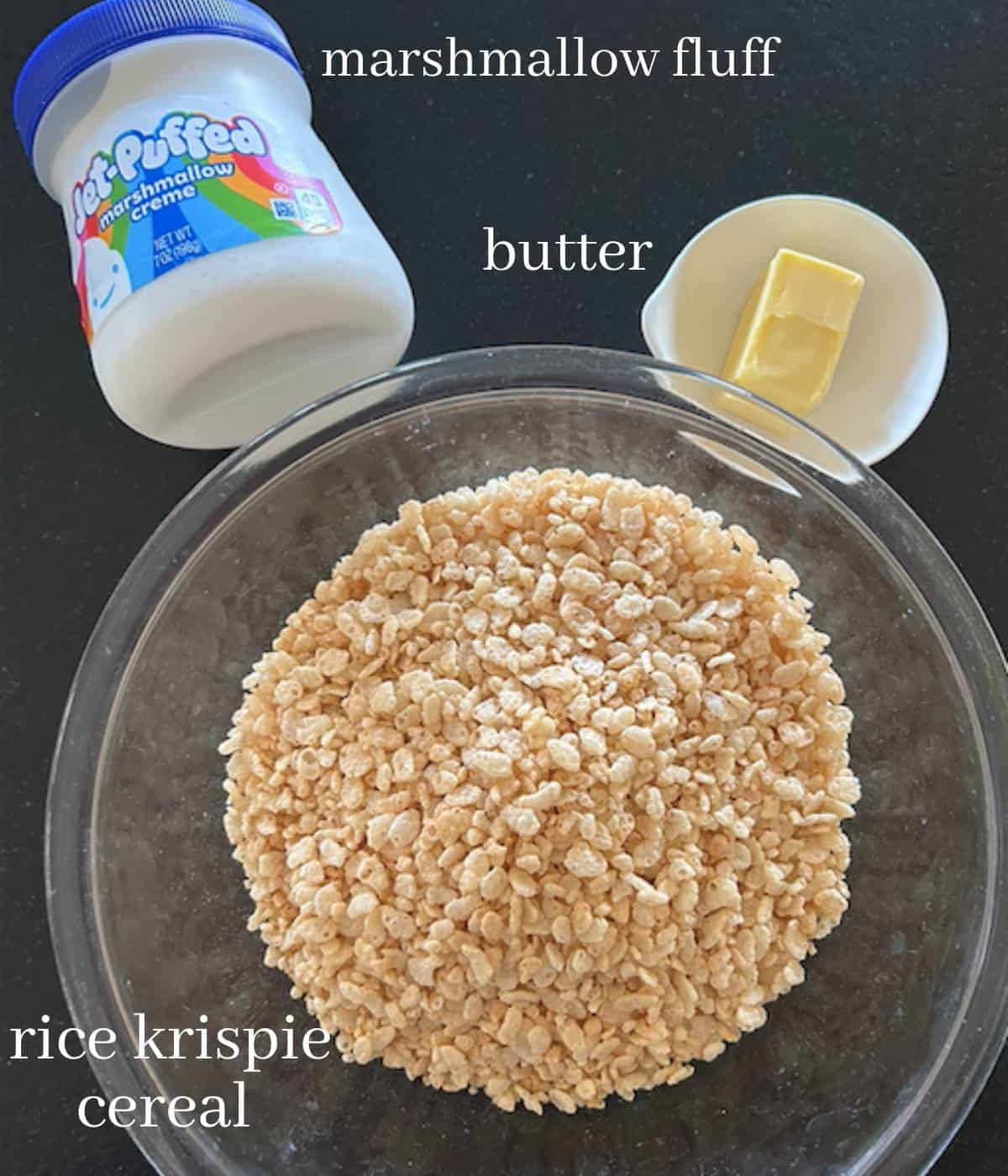 Ingredients for Fluff rice krispies.