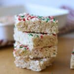 Rice Krispie treats stacked on top of each other.