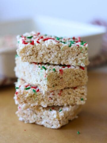 Rice Krispie treats stacked on top of each other.