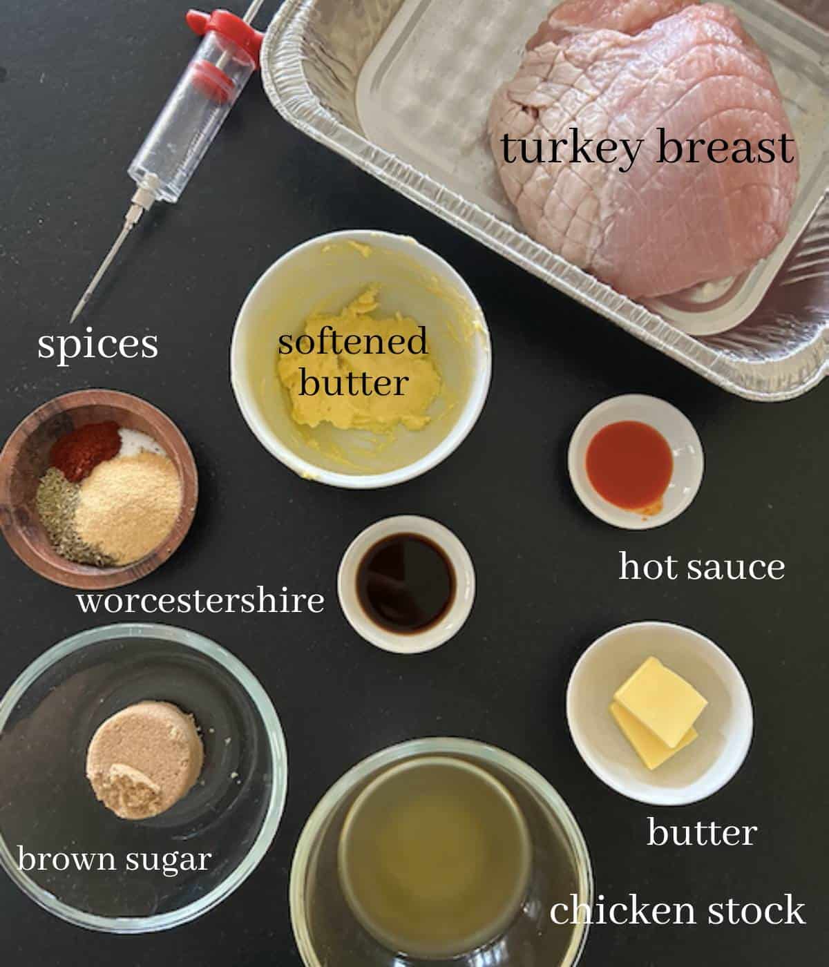 Ingredients for smoked turkey breast.