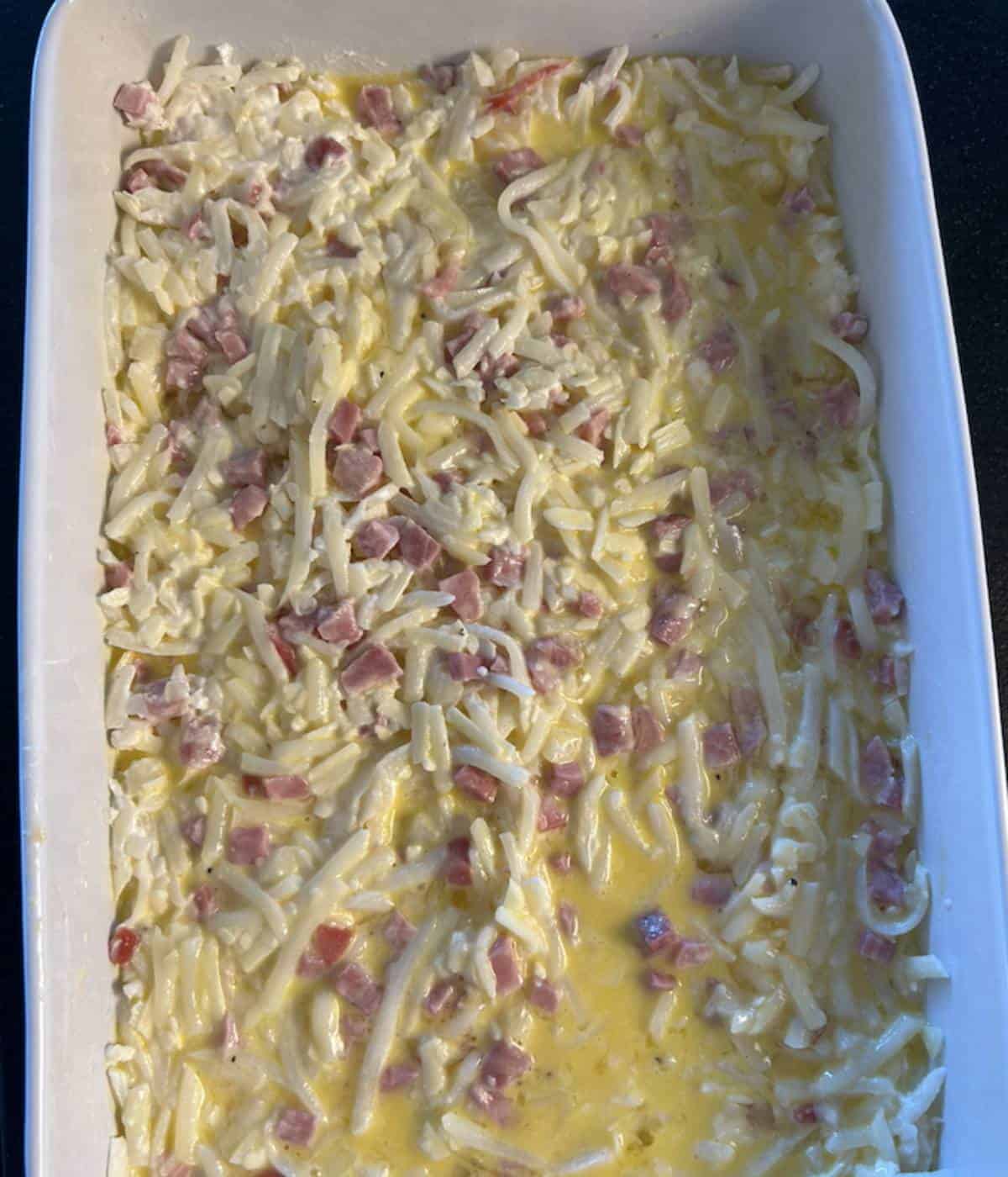 Ham Casserole with Eggs poured over top.