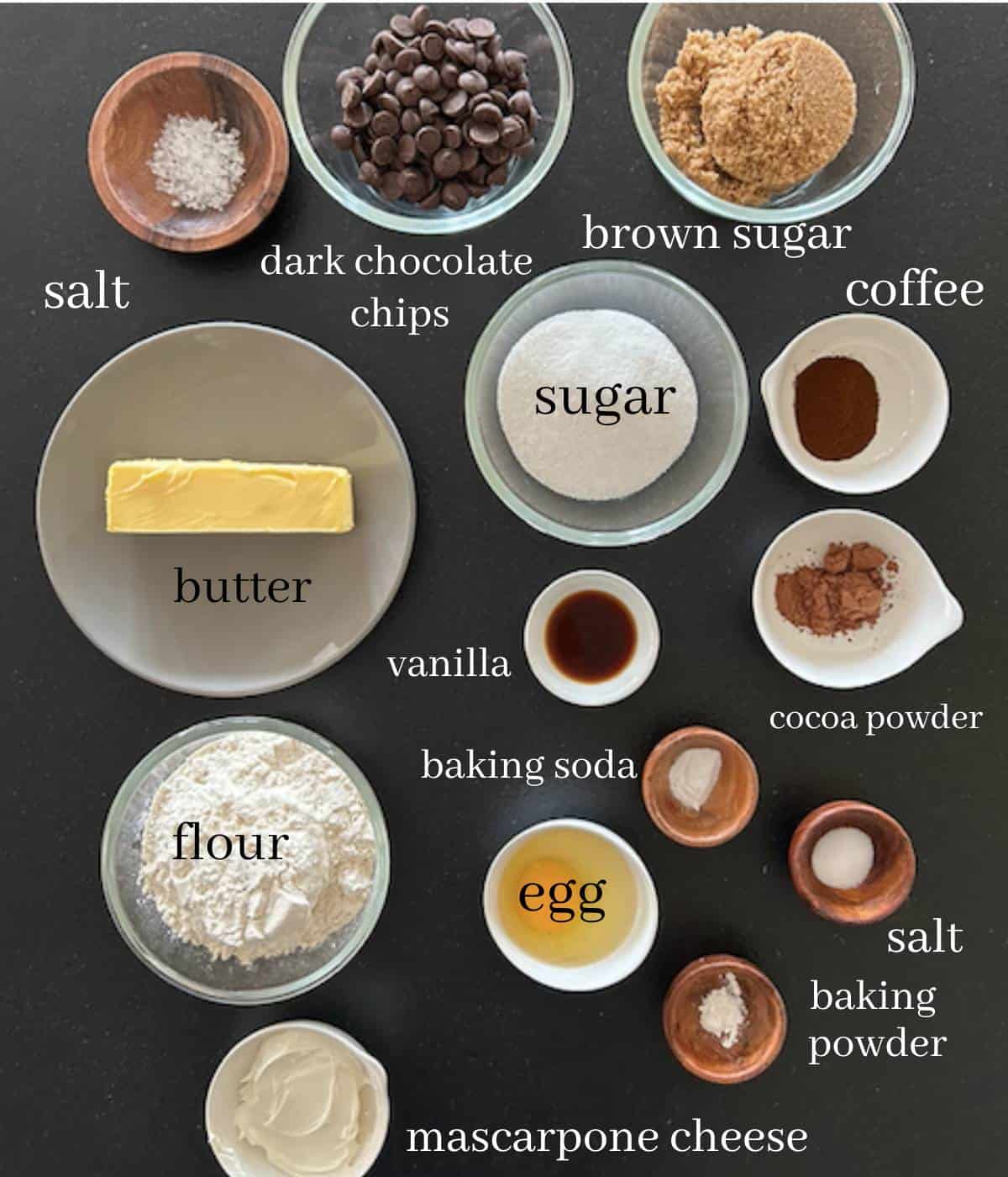Ingredients for tiramisu cookies on countertop.
