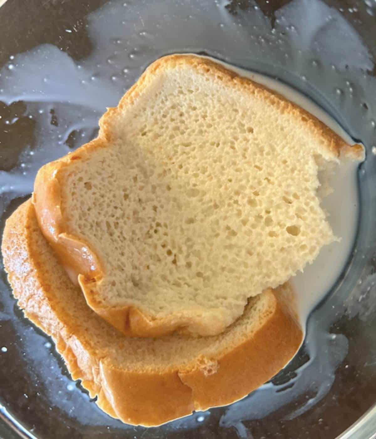 Bread soaking in milk.