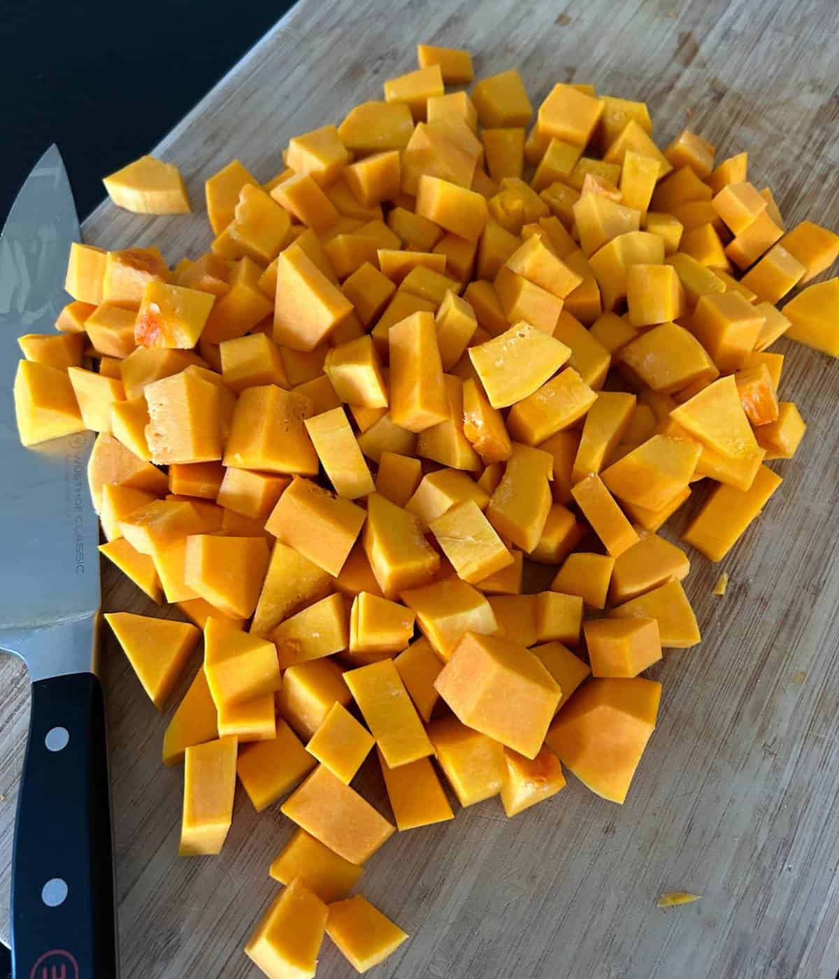 Butternut squash cut into cubes.