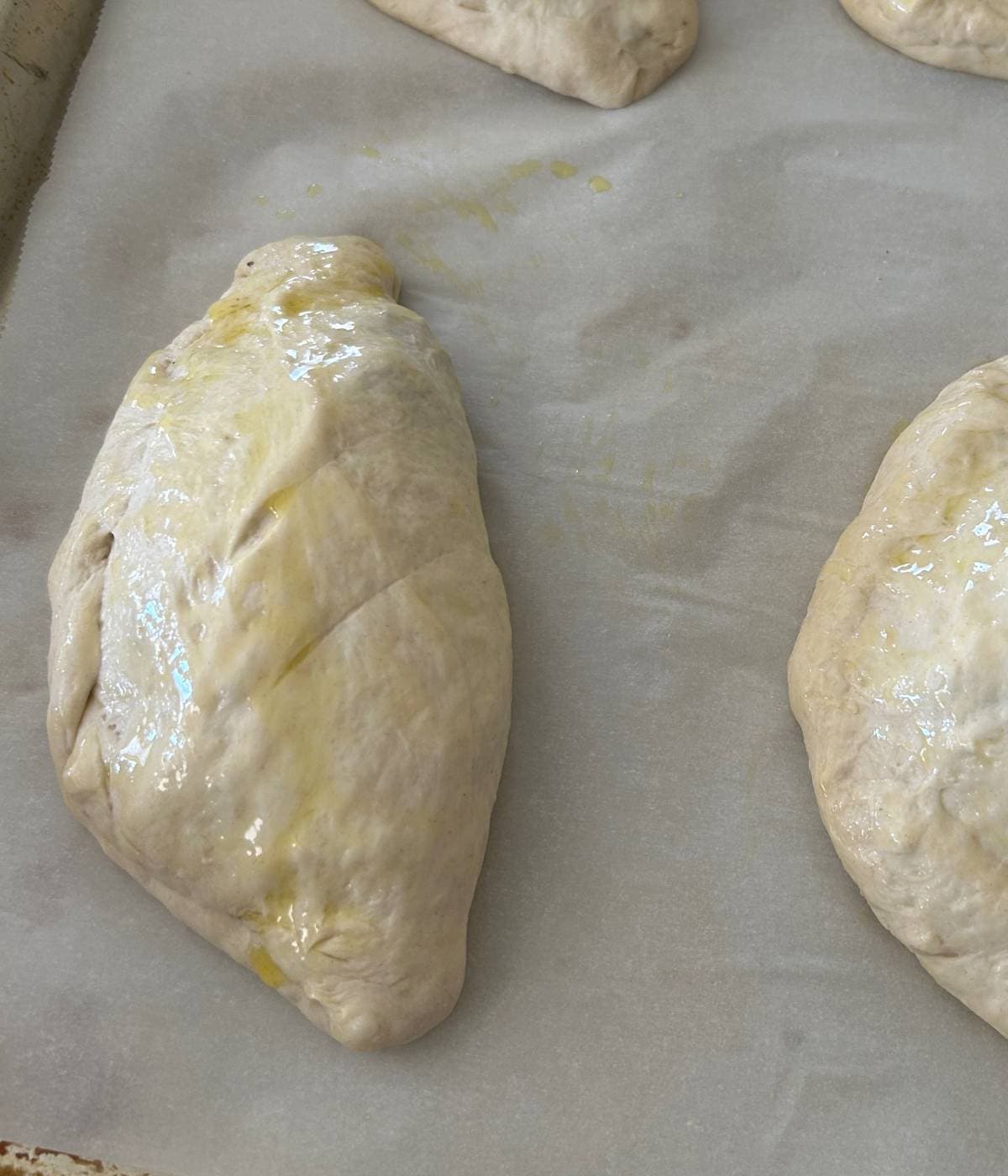 Steak and cheese Calzone ready to bake.