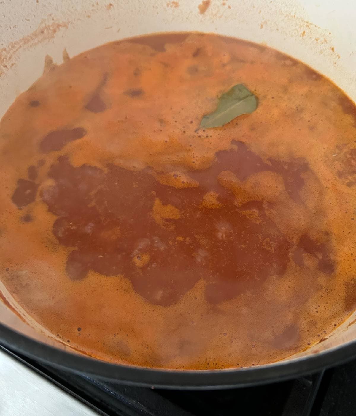 Broth for soup in dutch oven.